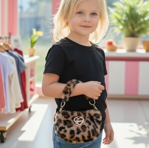 Juicy Couture KID Leopard Fur Mini Micro Tote Bag & Touch Sceen Mittens Set NWT